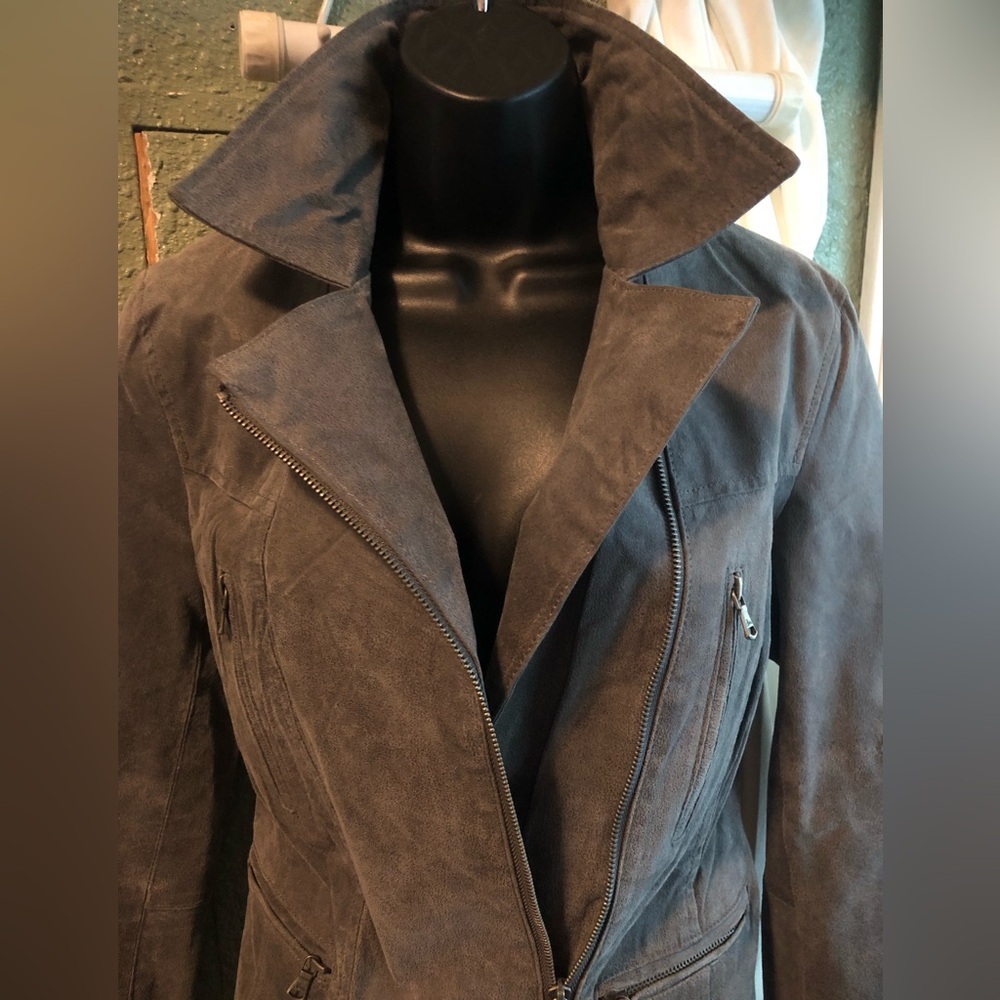 Gray Suede Leather Moto Jacket NWOT